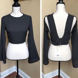 Missguided Flare Sleeve Open Back Crop Top